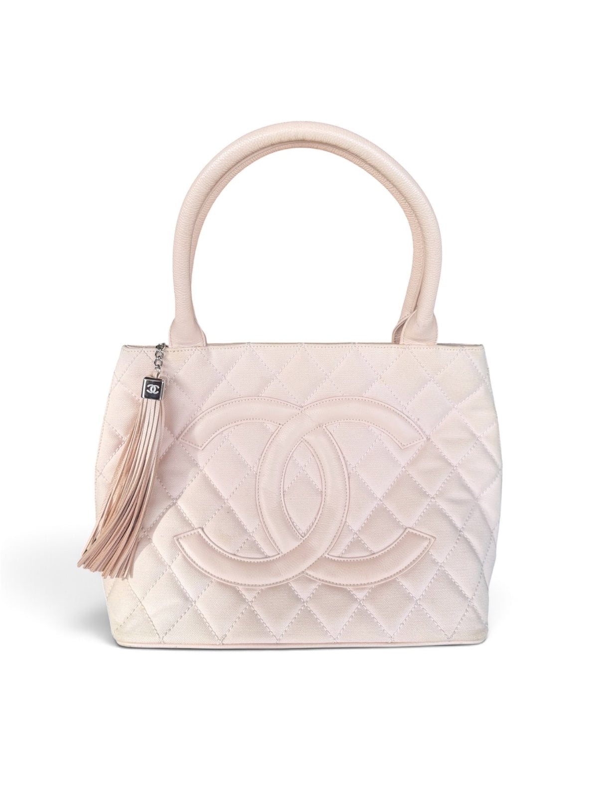 Chanel Quilted Canvas CC Tassel Tote Bag Pink