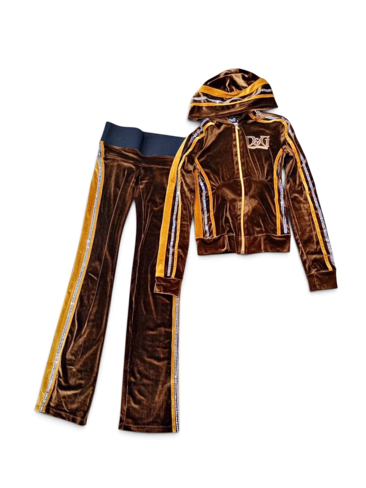 D&G Rhinestone Stripe Velour Tracksuit Set