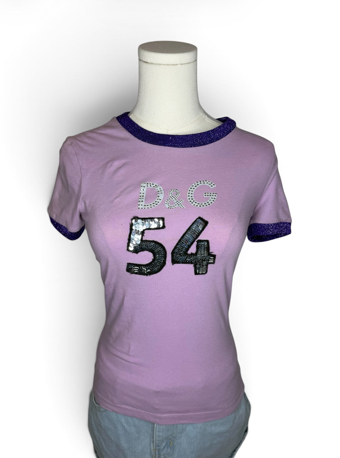 D&G Lilac Metallic Trim Sequin 54 T-Shirt