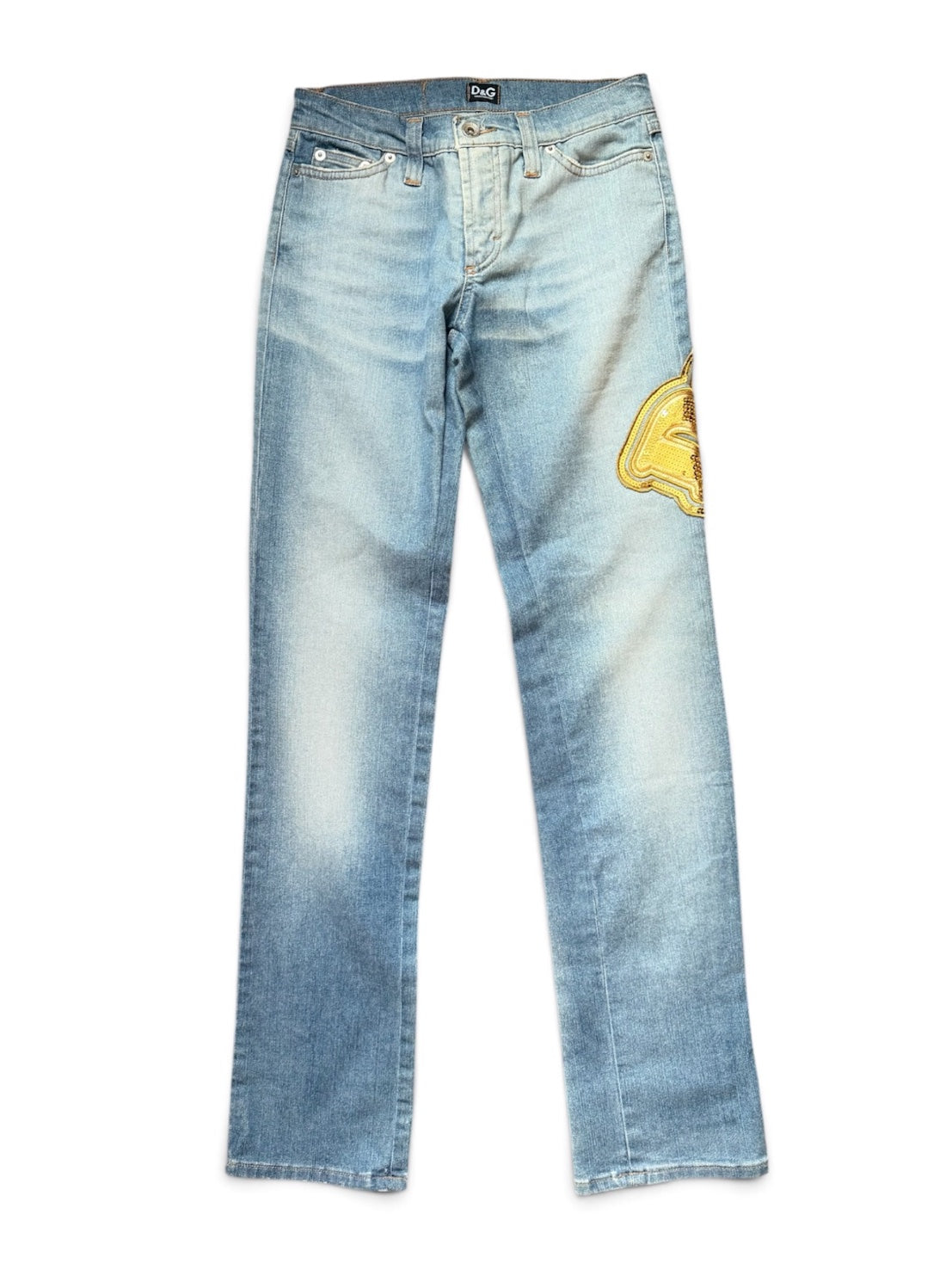 D&G Gold Sequin Patch Light Wash Jeans