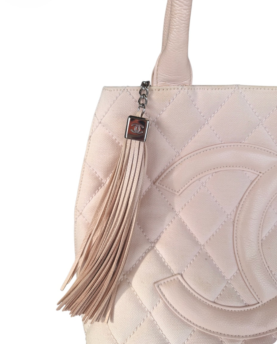 Chanel Quilted Canvas CC Tassel Tote Bag Pink
