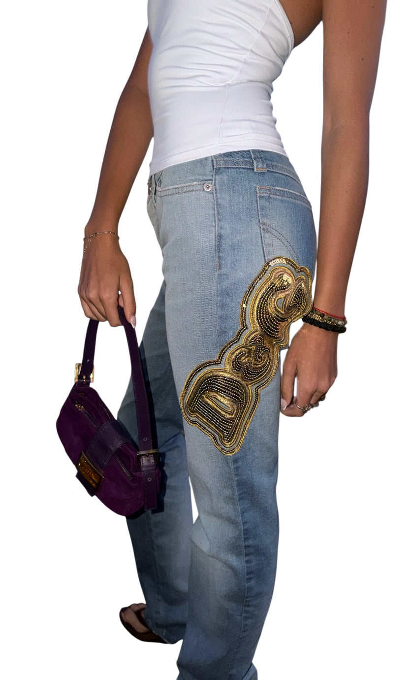 D&G Gold Sequin Patch Light Wash Jeans