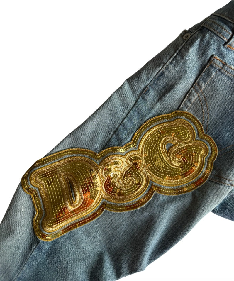 D&G Gold Sequin Patch Light Wash Jeans