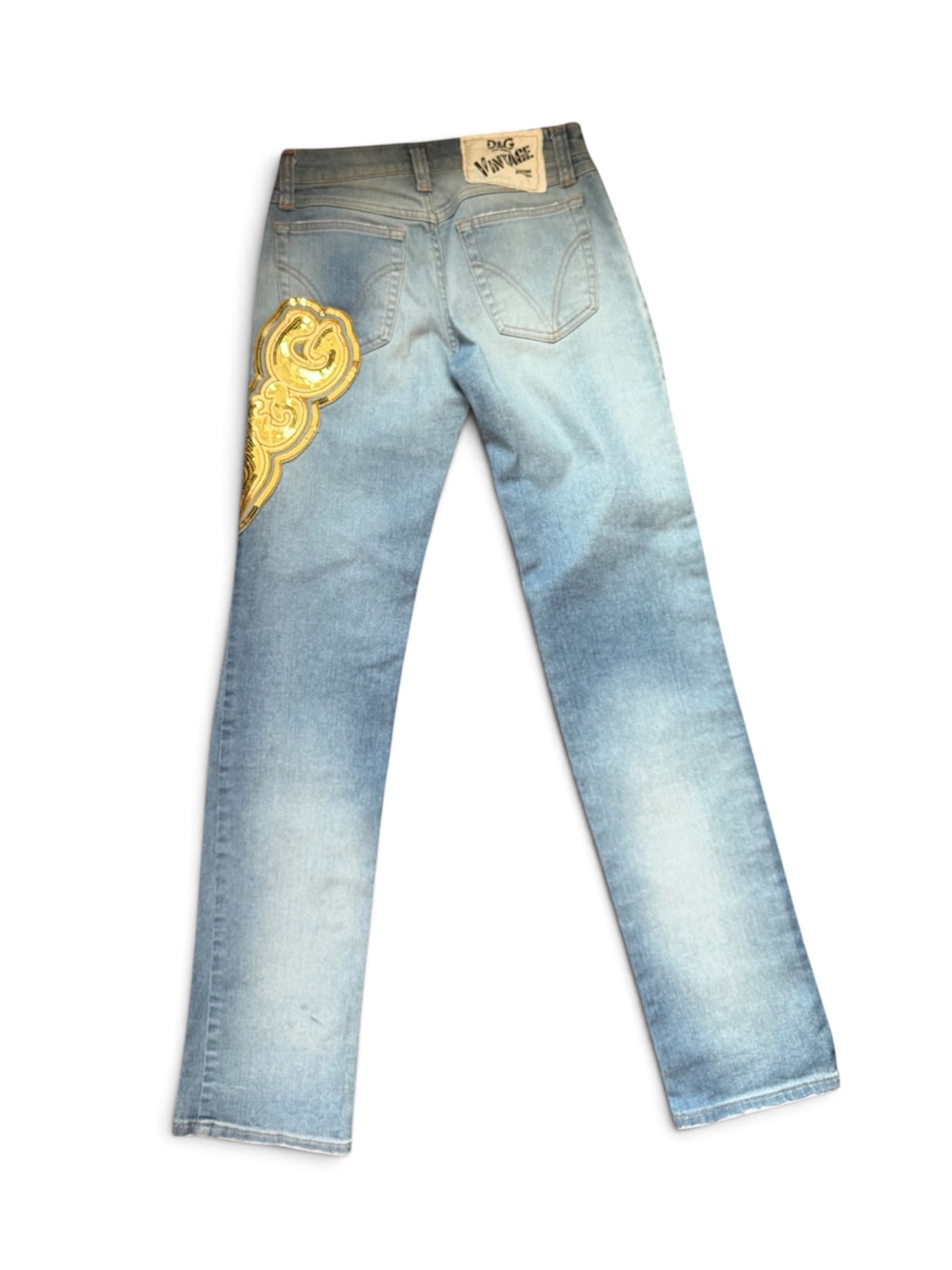 D&G Gold Sequin Patch Light Wash Jeans