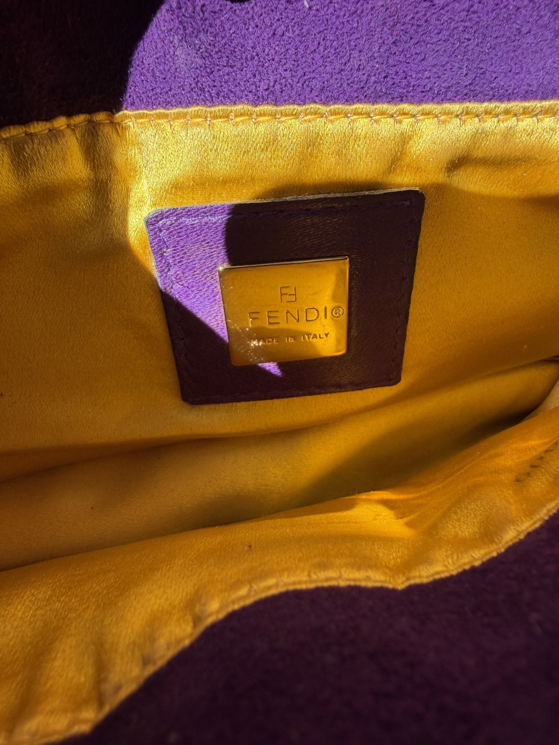 Fendi Purple Suede Baguette Shoulder Bag with Gold Glitter FF Buckle