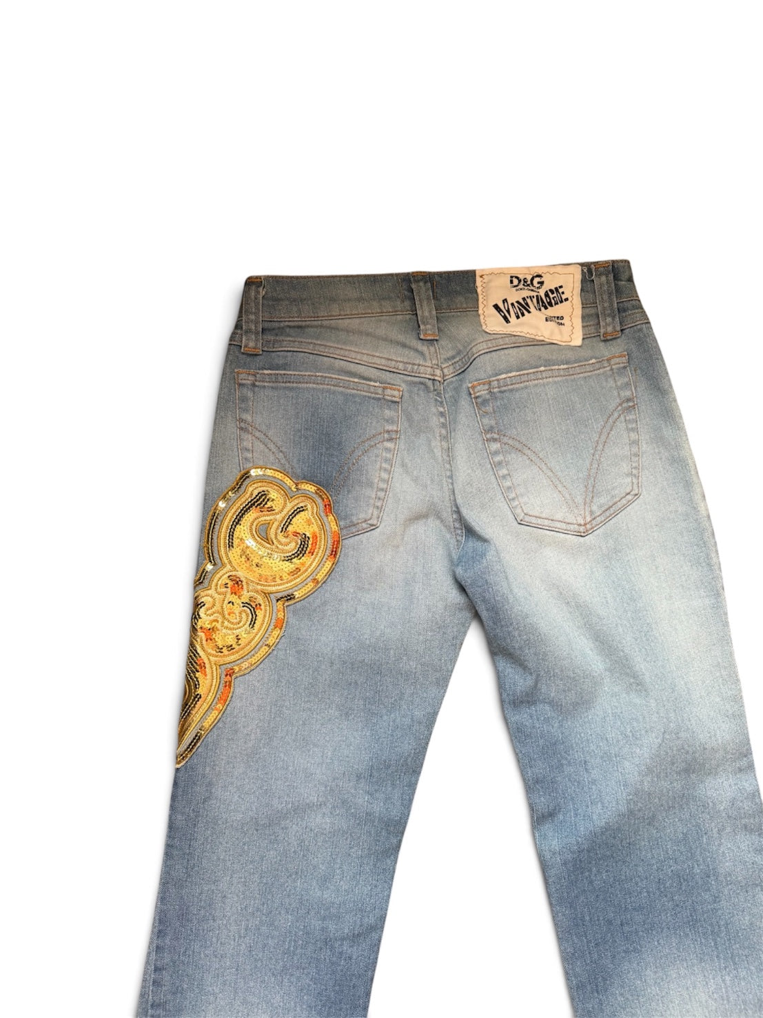 D&G Gold Sequin Patch Light Wash Jeans