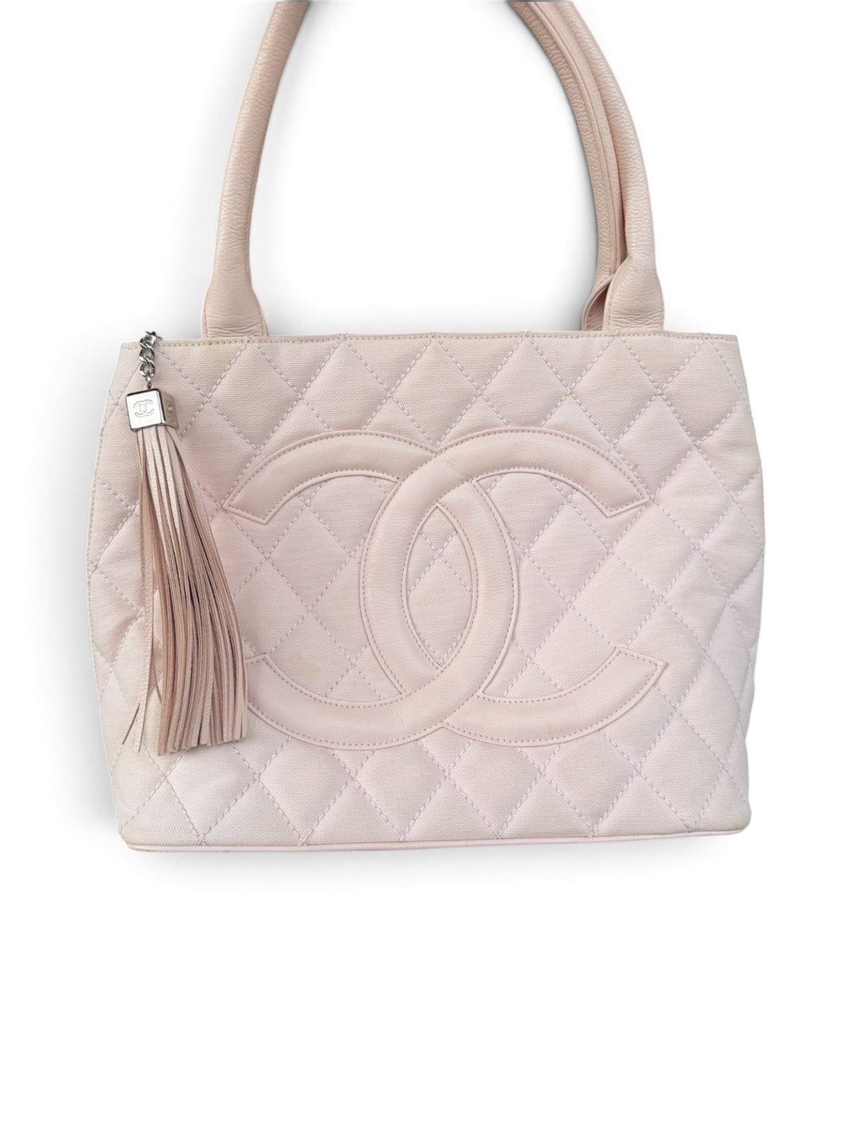 Chanel Quilted Canvas CC Tassel Tote Bag Pink