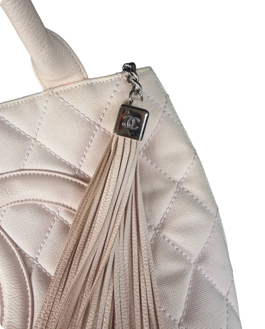Chanel Quilted Canvas CC Tassel Tote Bag Pink