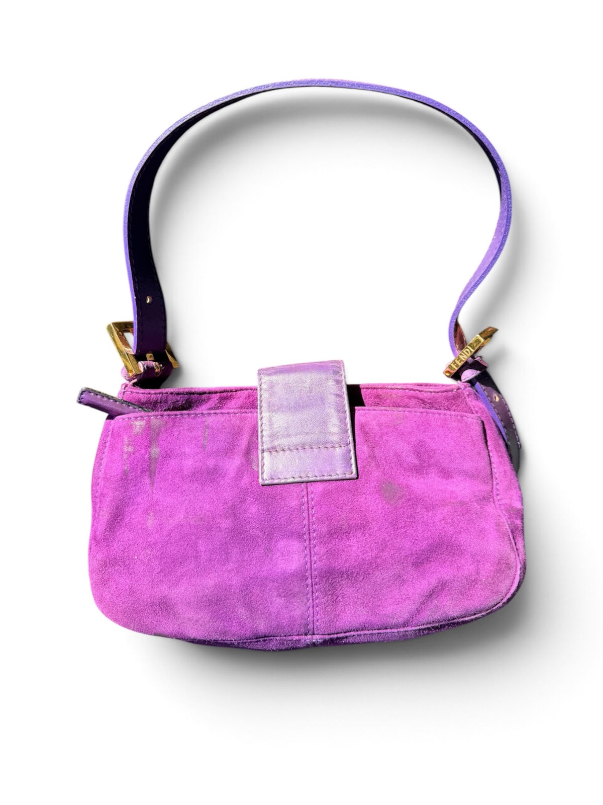 Fendi Purple Suede Baguette Shoulder Bag with Gold Glitter FF Buckle