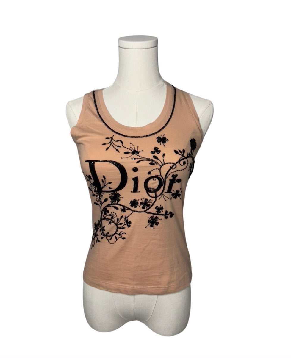 Christian Dior Pink & Black Embellished Logo Tank