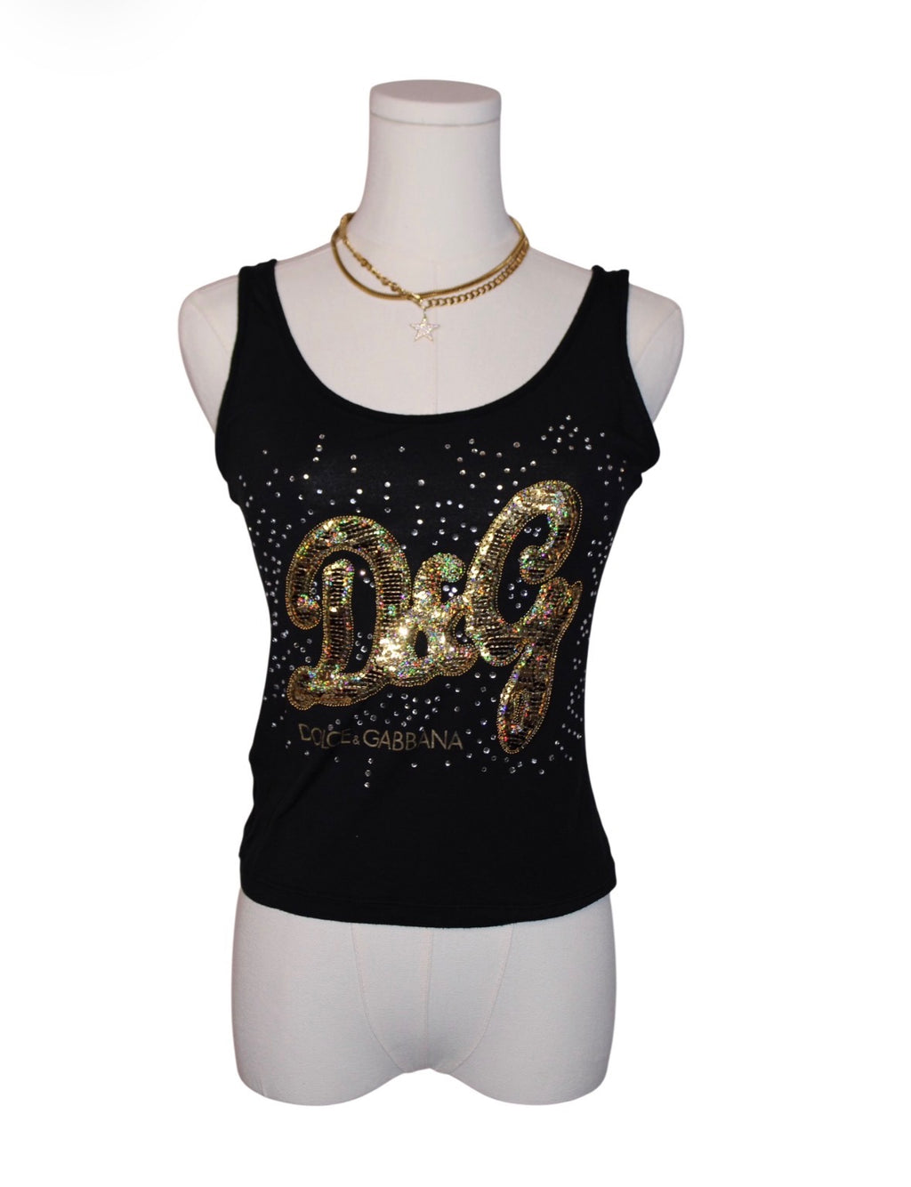 Dolce and Gabbana Black and Gold Embellished D&G Tank Top