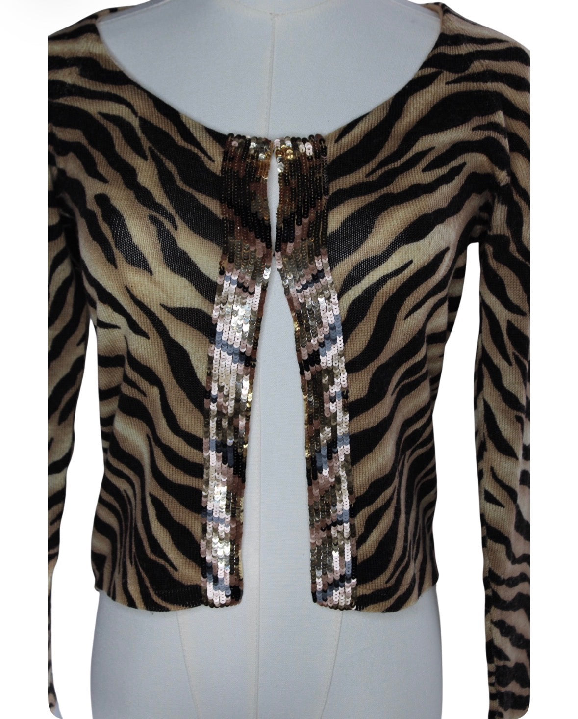 Anna Molinari of Blumarine Zebra Print Sequin Trim Cardigan