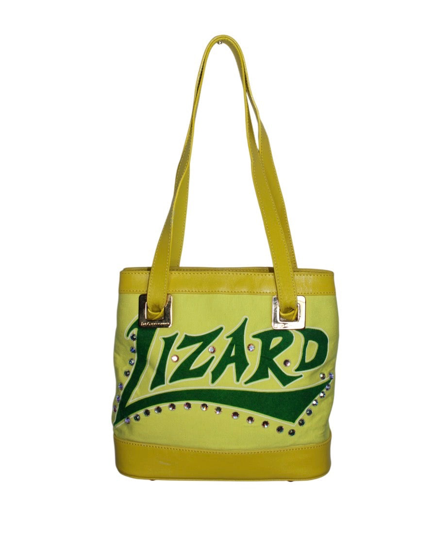 D&G Yellow & Green Rhinestone Lizard Mini Tote Bag