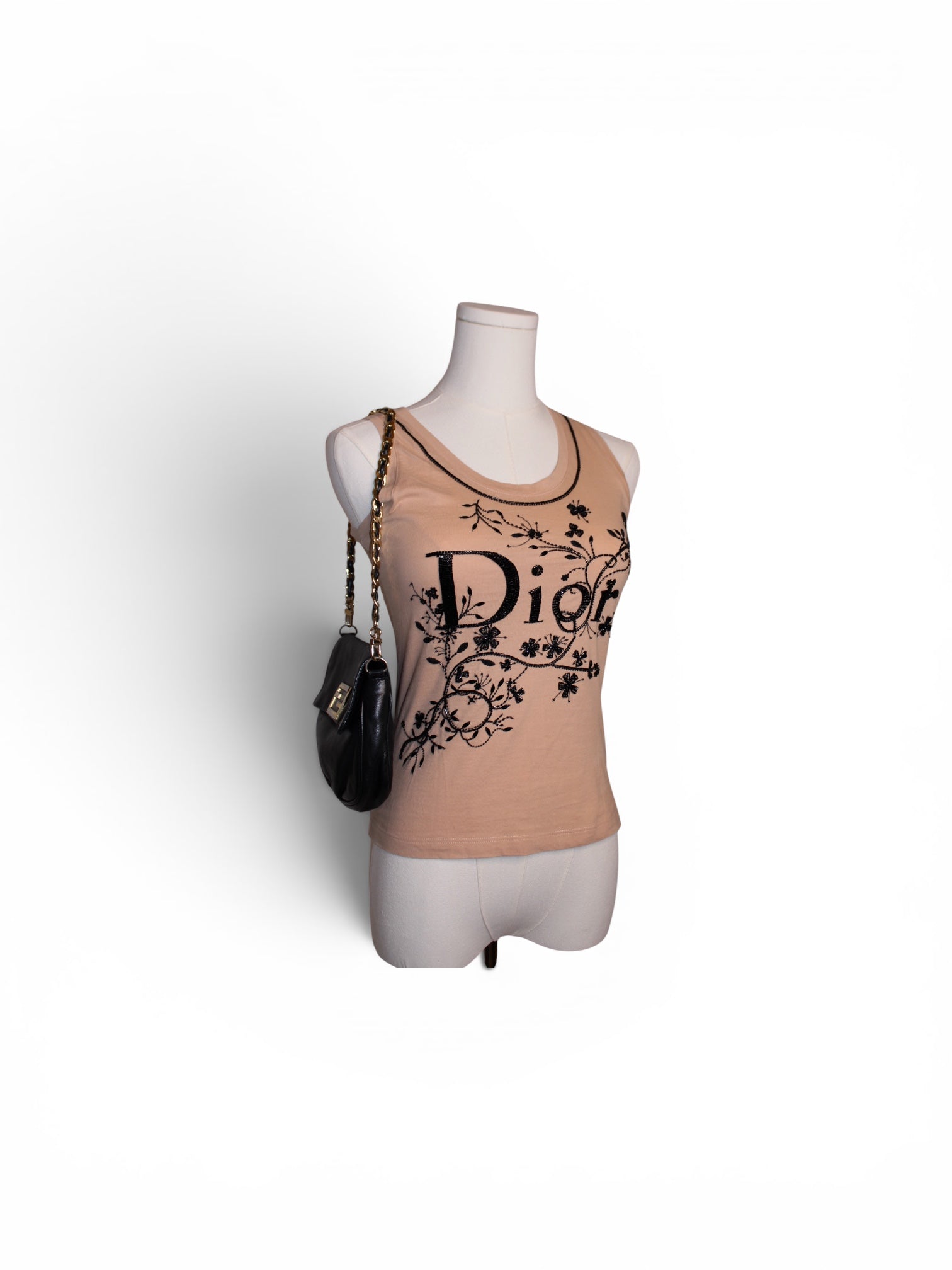 Christian Dior Pink & Black Embellished Logo Tank