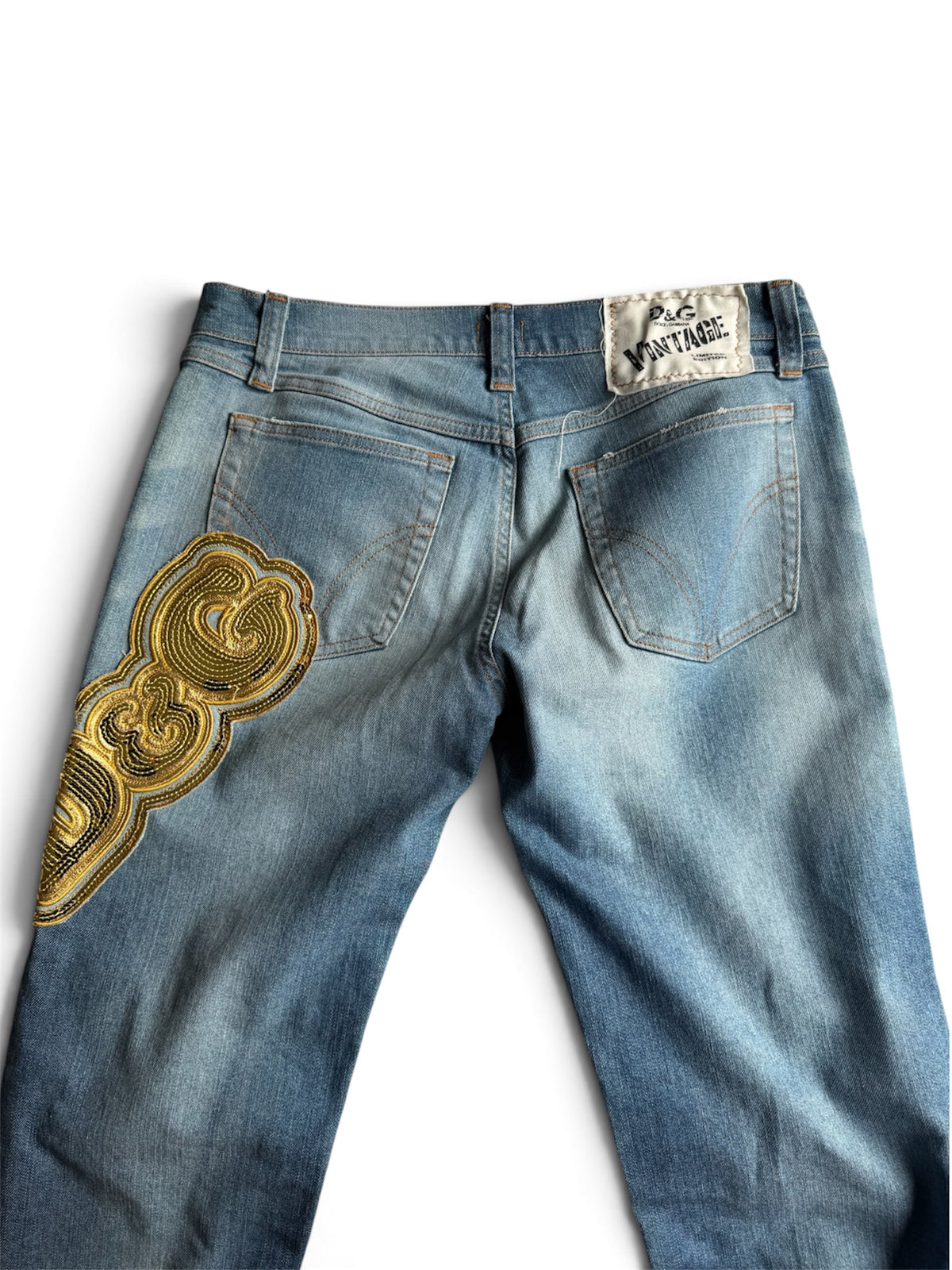 D&G Gold Sequin Patch Light Wash Jeans 32
