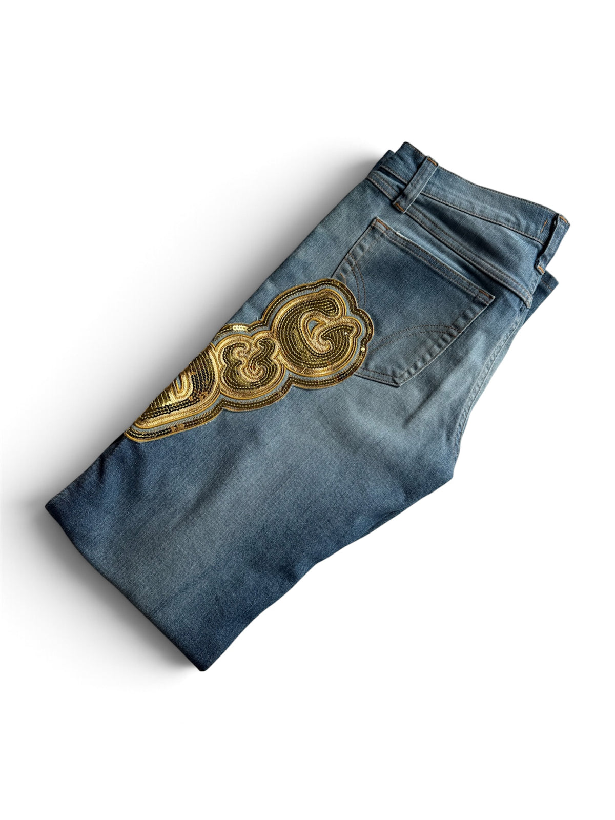 D&G Gold Sequin Patch Light Wash Jeans 32