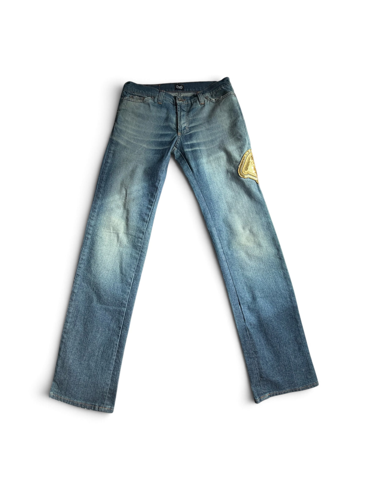 D&G Gold Sequin Patch Light Wash Jeans 32