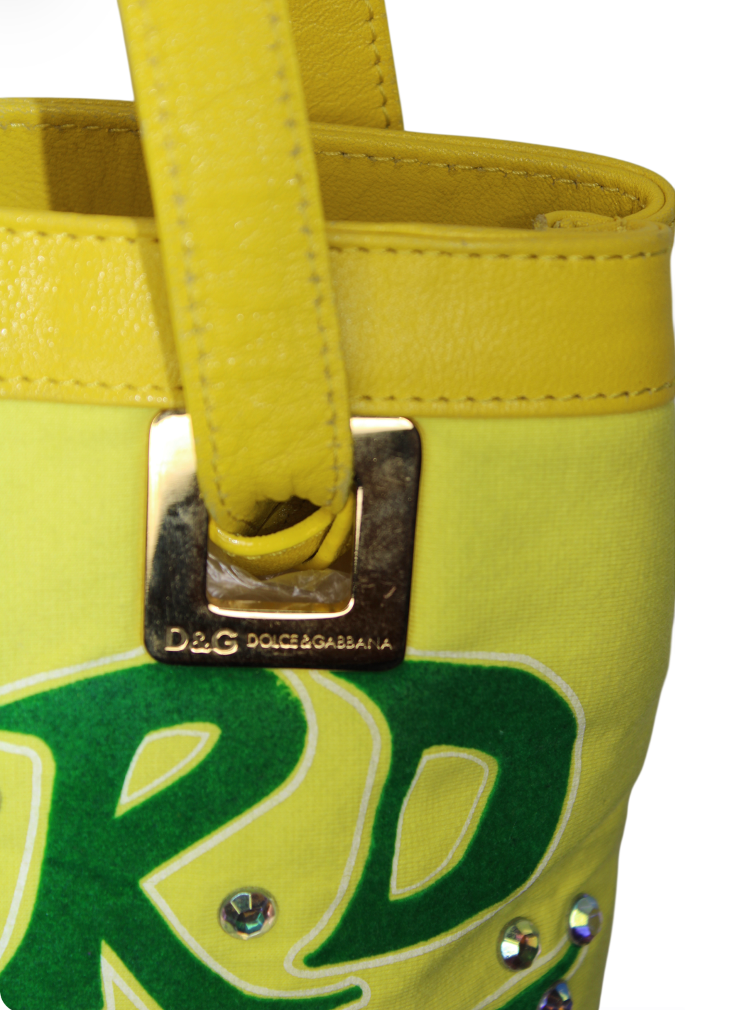 D&G Yellow & Green Rhinestone Lizard Mini Tote Bag