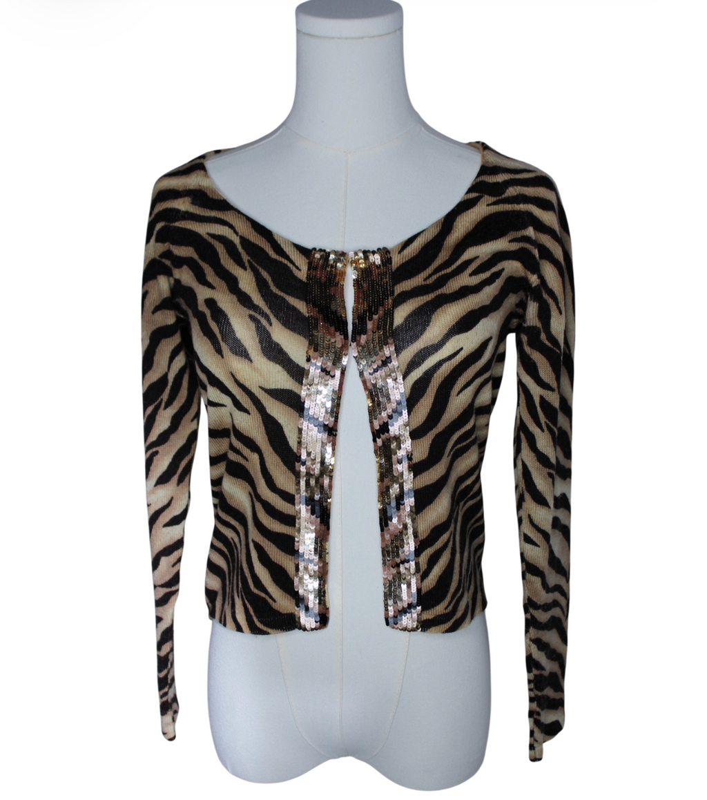 Anna Molinari of Blumarine Zebra Print Sequin Trim Cardigan