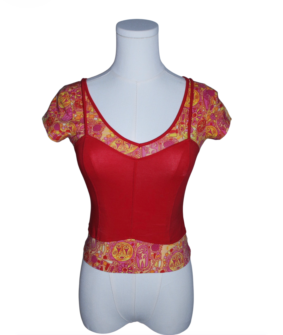 Vintage Egyptian Sun Goddess Top - Faux Layered Design