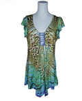 Aqua Jungle Flutter Sleeve Dress