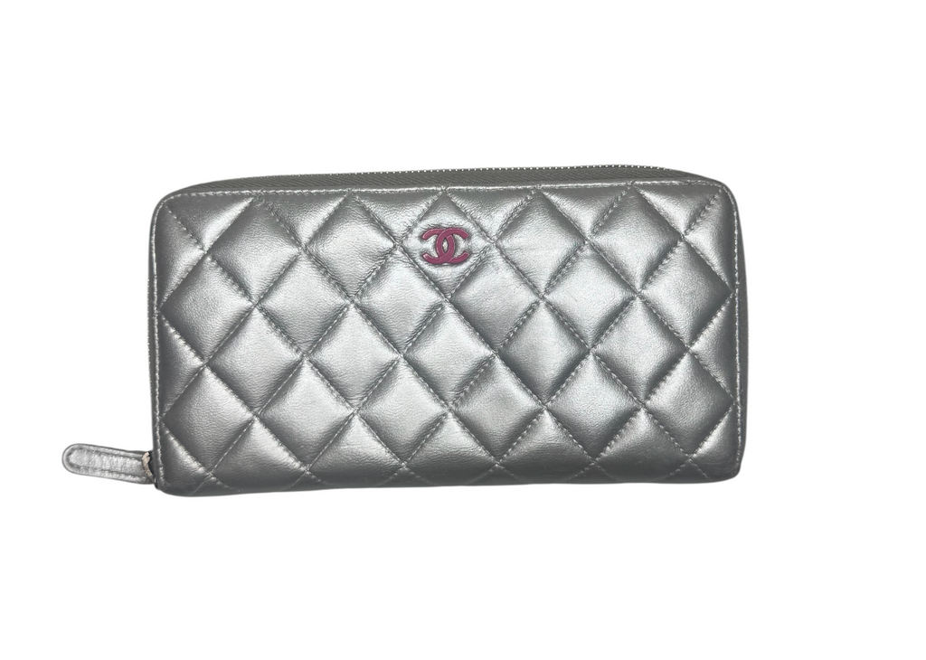 Chanel Neon Pink and Silver Continental Wallet