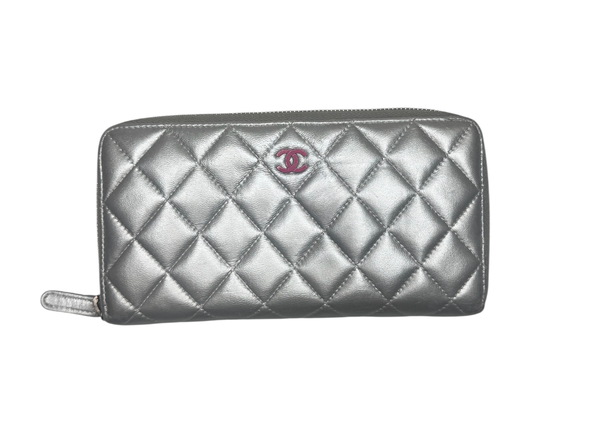 Chanel Neon Pink and Silver Continental Wallet