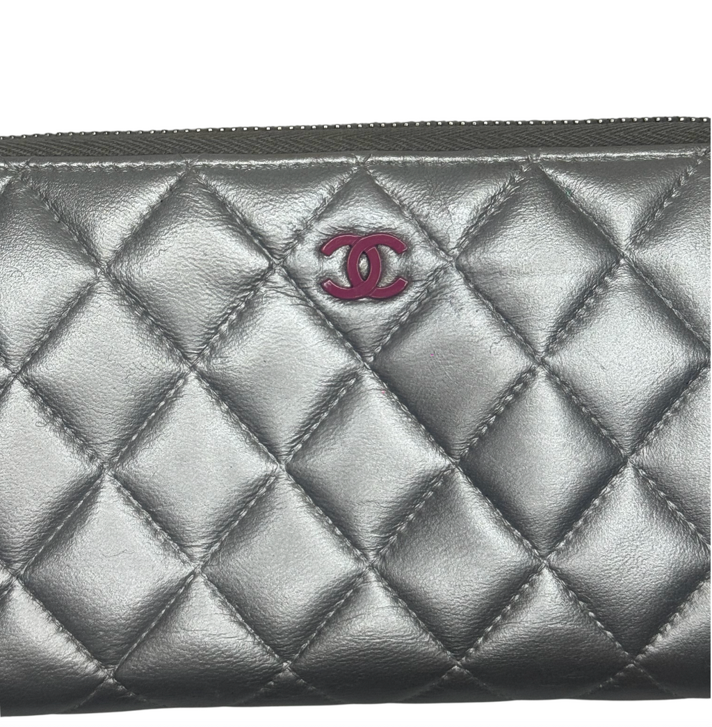 Chanel Neon Pink and Silver Continental Wallet
