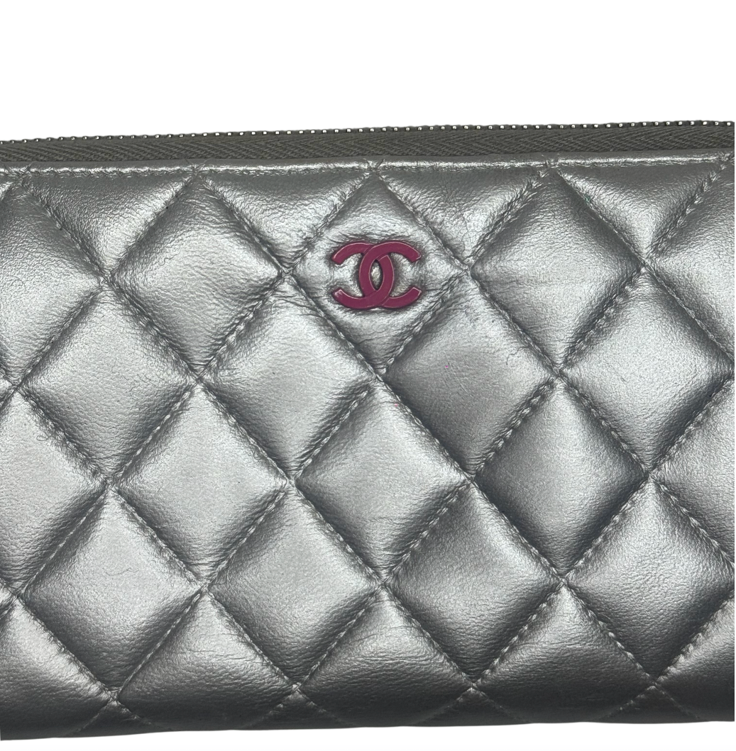 Chanel Neon Pink and Silver Continental Wallet