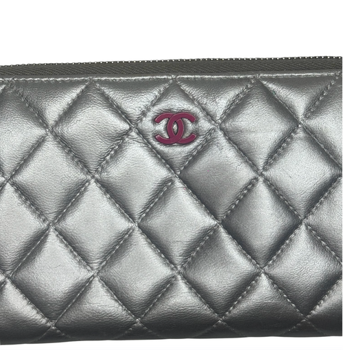 Chanel Neon Pink and Silver Continental Wallet