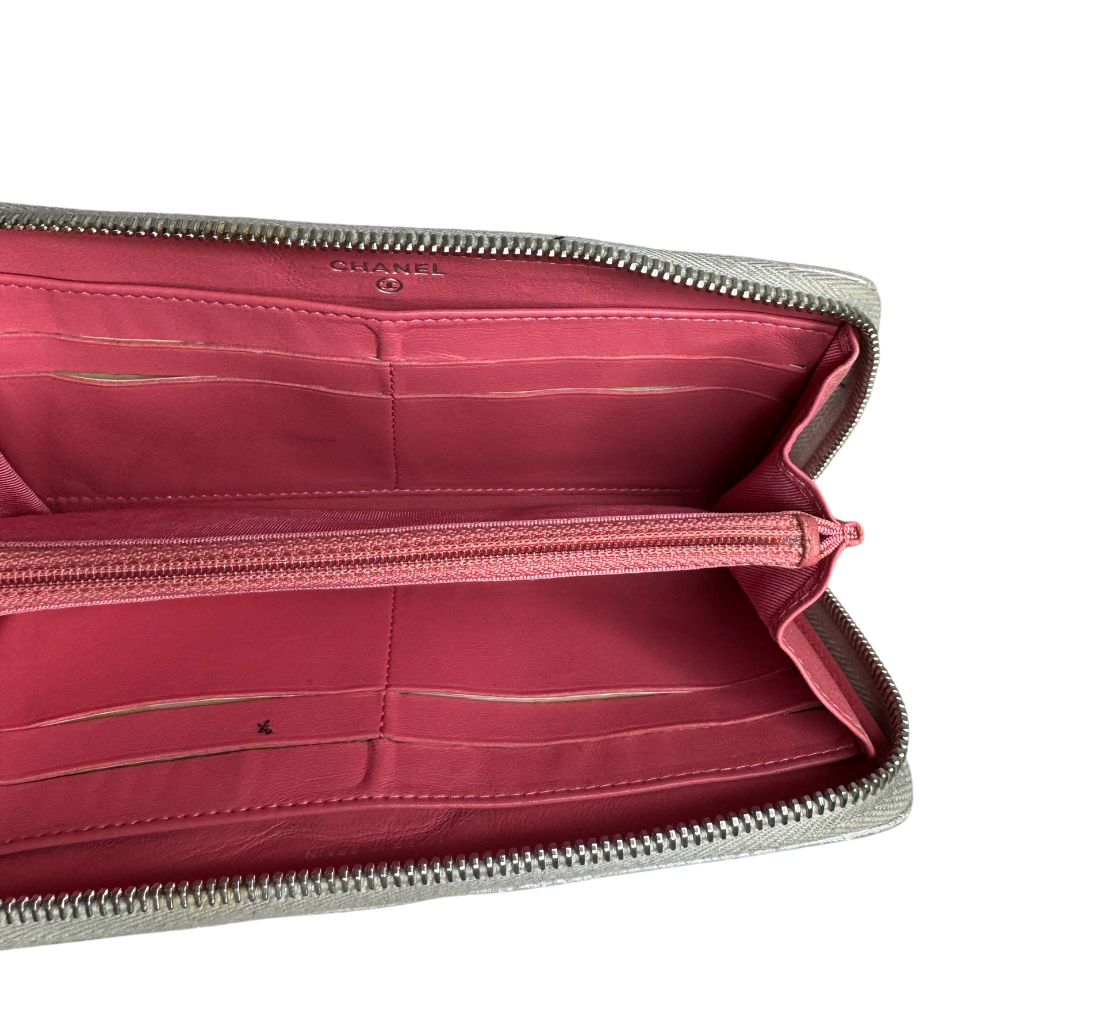 Chanel Neon Pink and Silver Continental Wallet