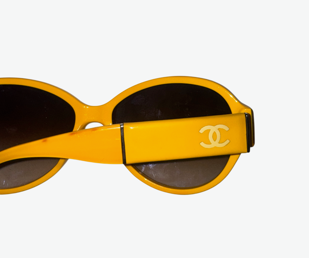 Chanel Yellow Interlocking CC Logo Cat-Eye Sunglasses