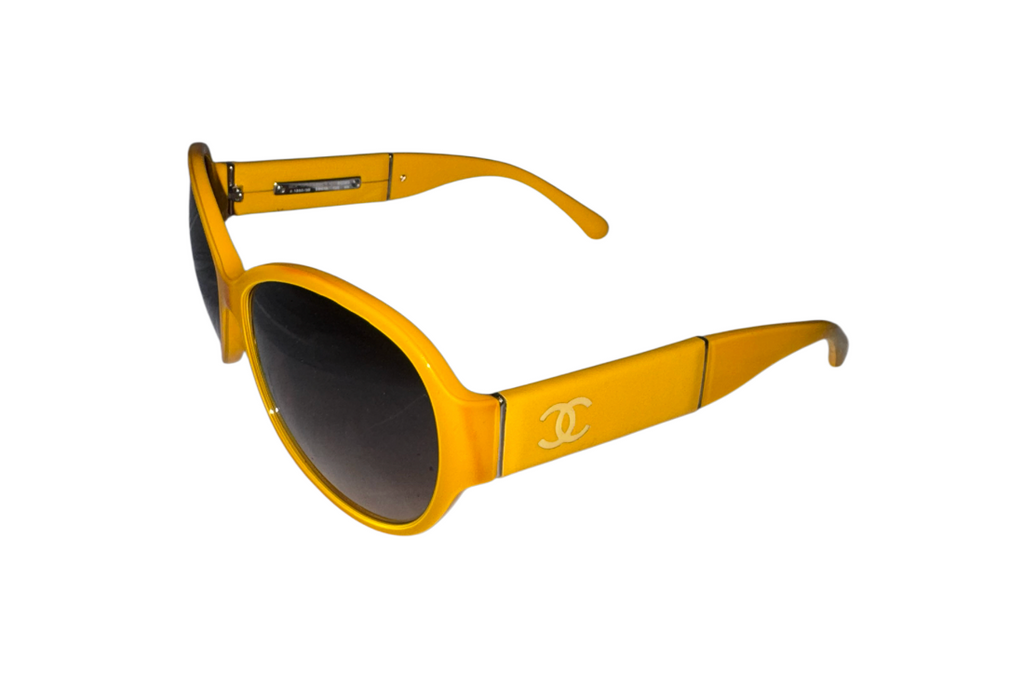 Chanel Yellow Interlocking CC Logo Cat-Eye Sunglasses