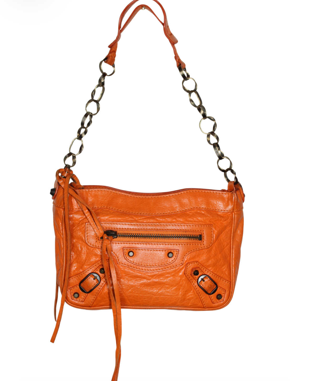 Balenciaga Orange Leather Hip Motorcycle Shoulder Bag