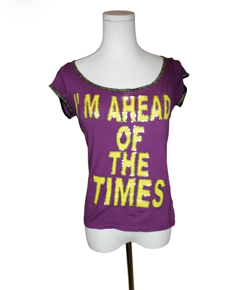 D&G “Ahead of The Times” Purple and Gold Embellished Tee