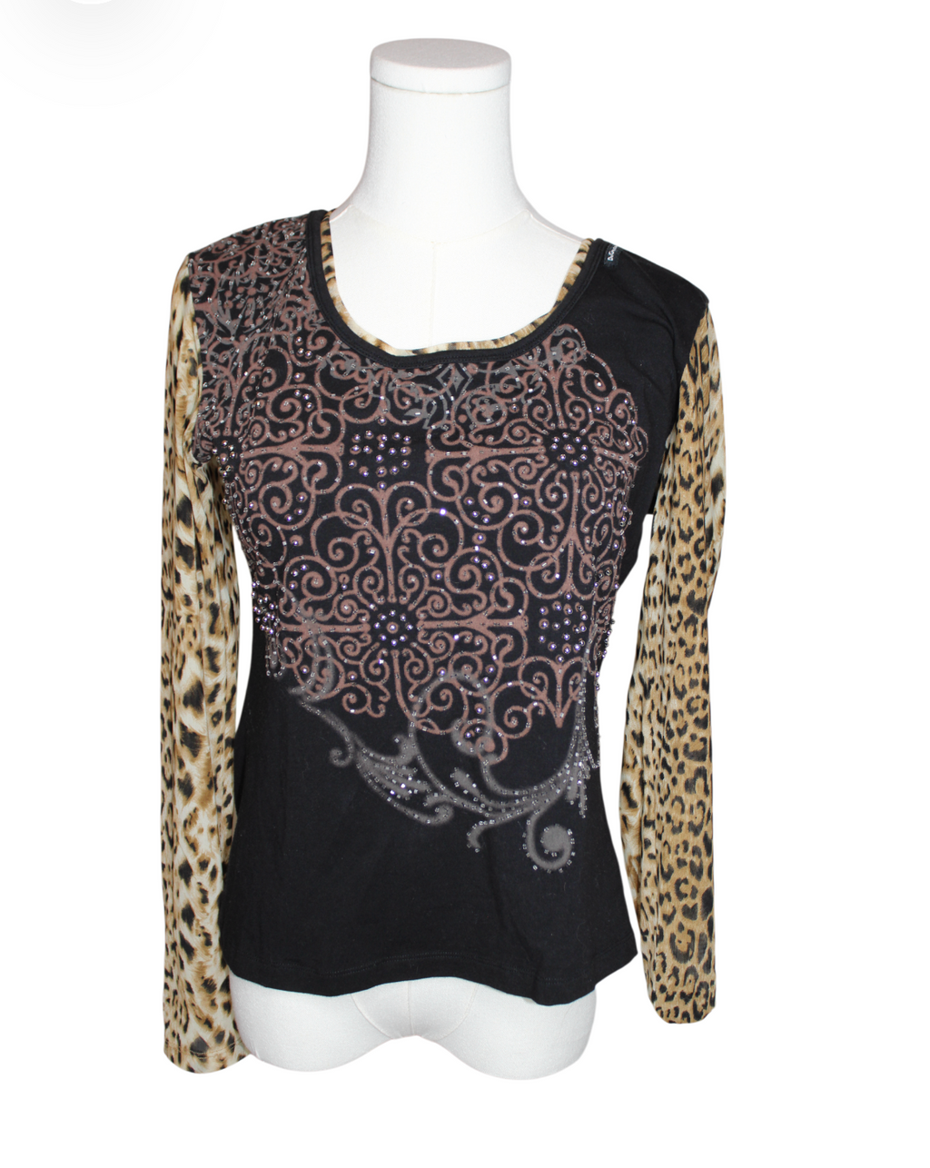 D&G Vintage Leopard Mesh and Rhinestone Long Sleeve