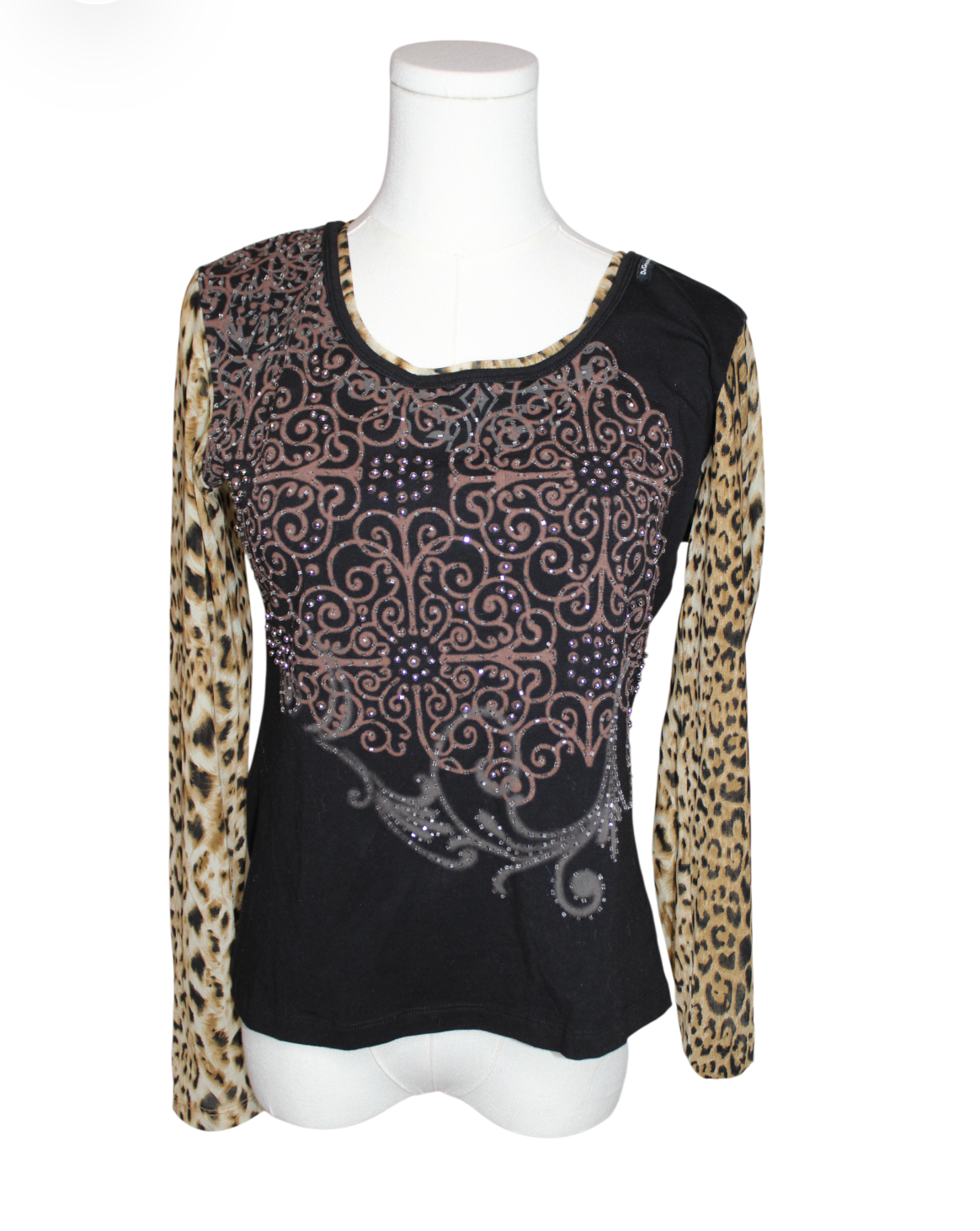 D&G Vintage Leopard Mesh and Rhinestone Long Sleeve