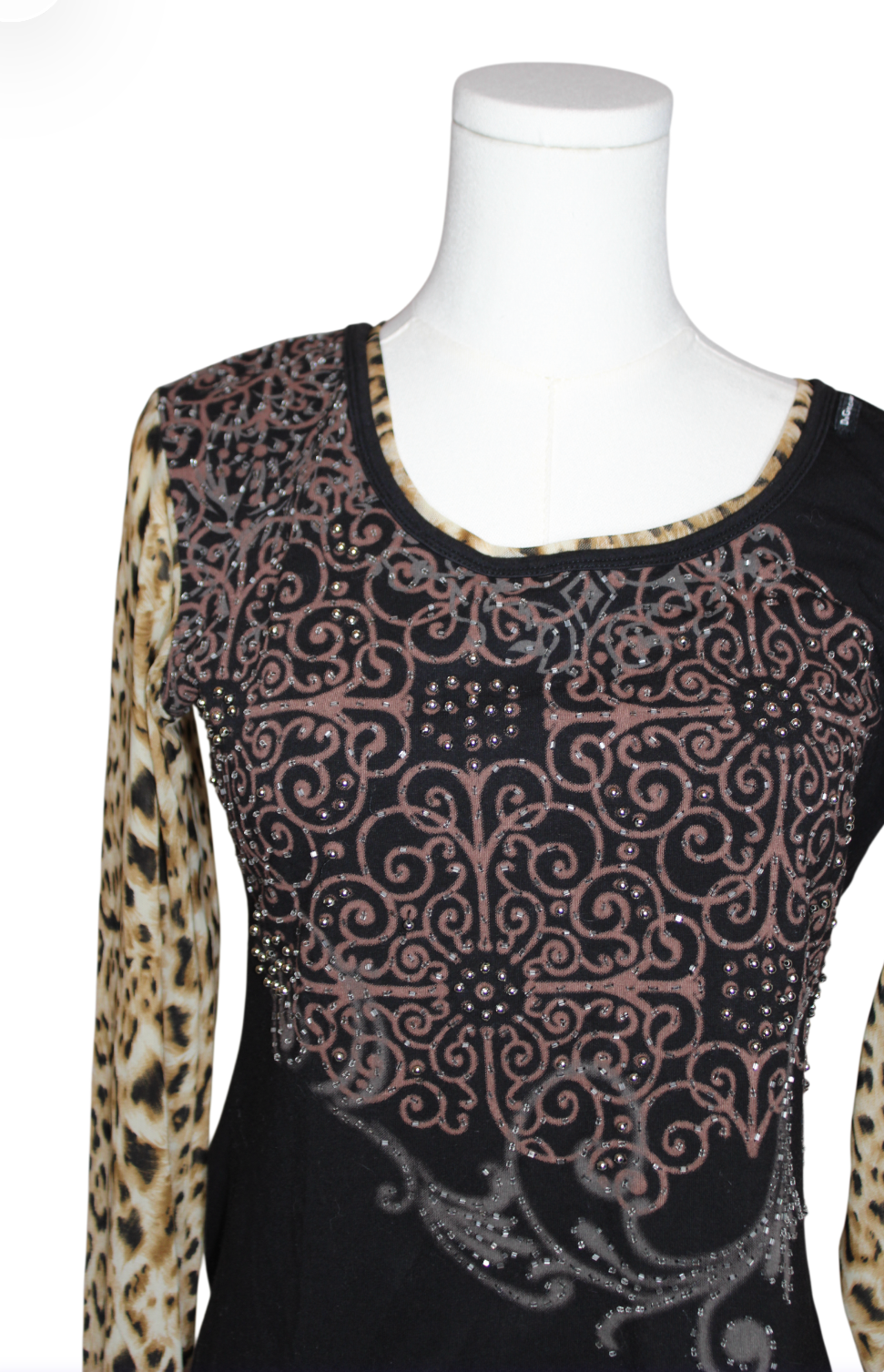 D&G Vintage Leopard Mesh and Rhinestone Long Sleeve