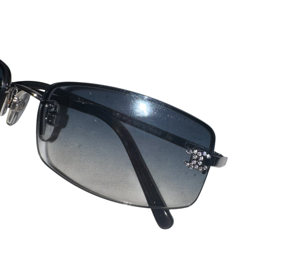 Chanel Black Embellished CC Rimless Sunglasses