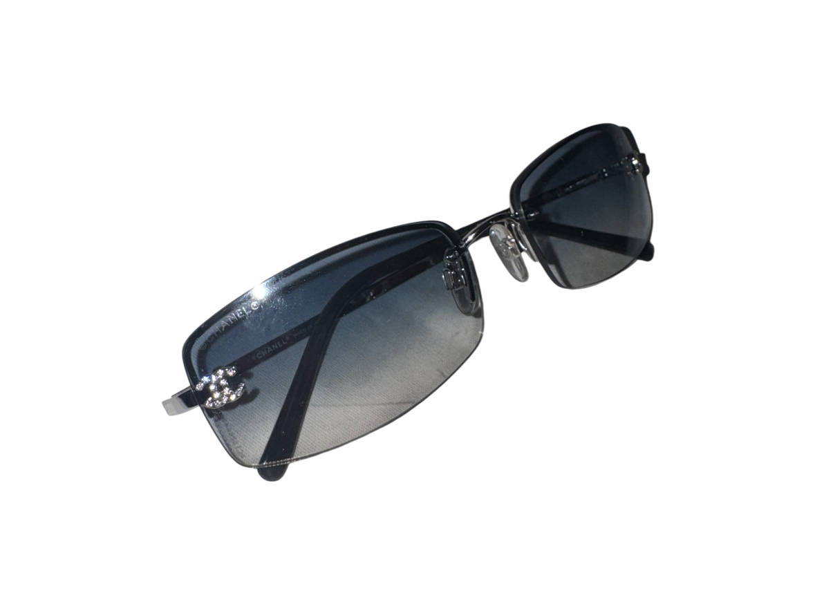 Chanel Black Embellished CC Rimless Sunglasses